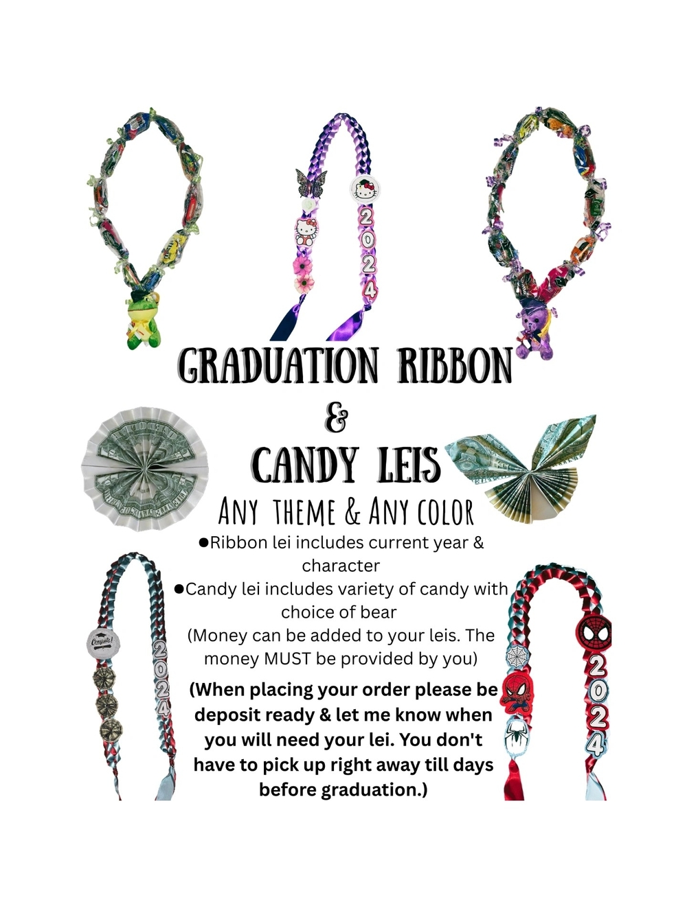 Graduation Ribbon & Candy Leis - Multicolor Options